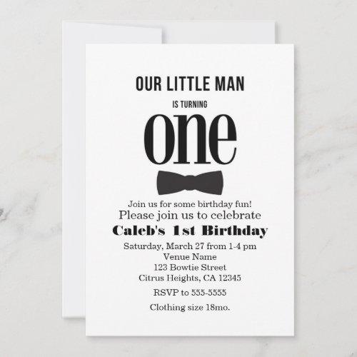 Our Little Man First 1st Birthday Bow tie Party Invitation