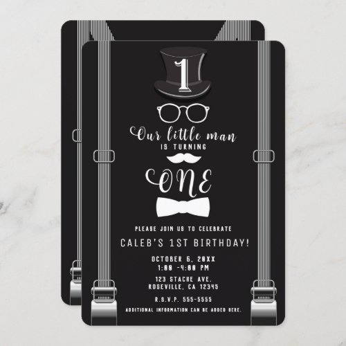 Our little Man Hipster Suspenders 1st Birthday One Invitation