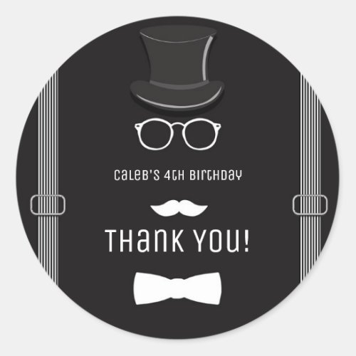 Our little Man Hipster Suspenders Birthday Party Classic Round Sticker