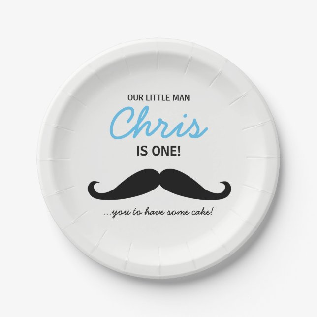 Our Little Man is one! Mustache you to have cake Paper Plates (Front)