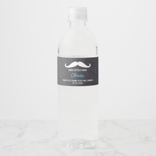 Our Little Man Mustache theme birthday Thank you Water Bottle Label