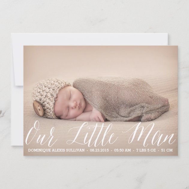 Our Little Man Script Photo Birth Announcement