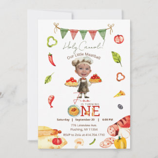 Our Little Meatball 1st Birthday Photo Invitation