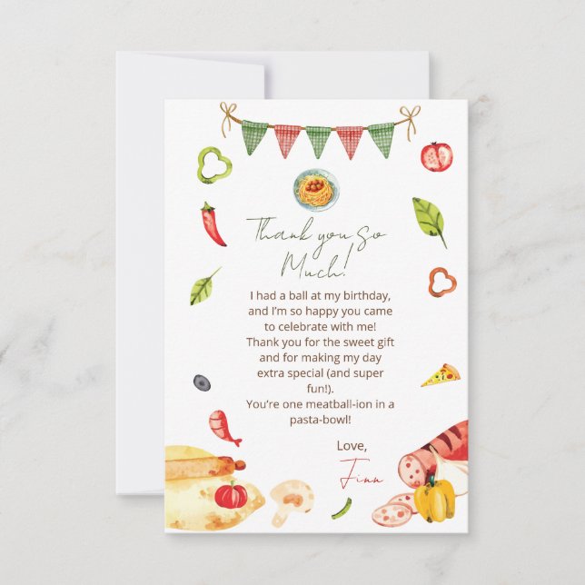 Our Little Meatball Birthday Thank You Card (Front)