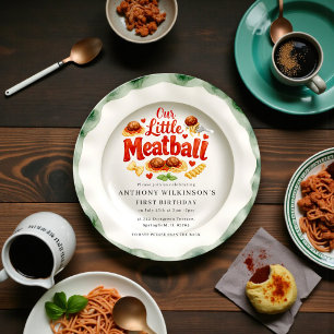 Our Little Meatball Cute Italian Food 1st Birthday Invitation