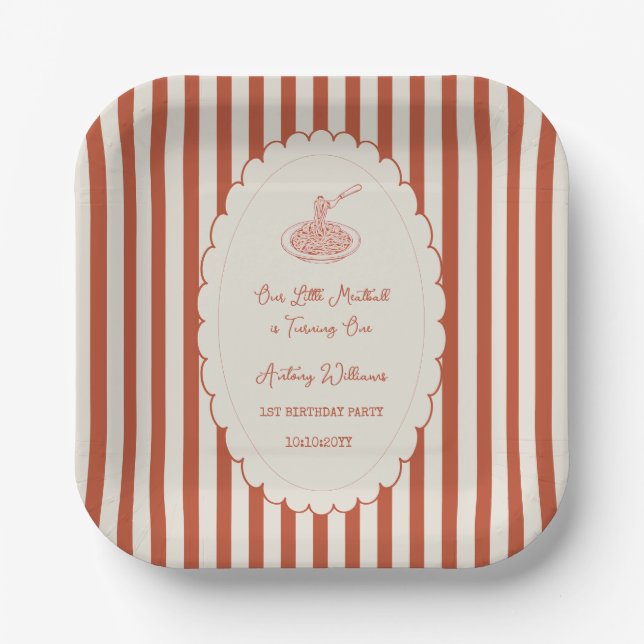 Our little meatball is turning one 1st Birthday  Paper Plates (Front)