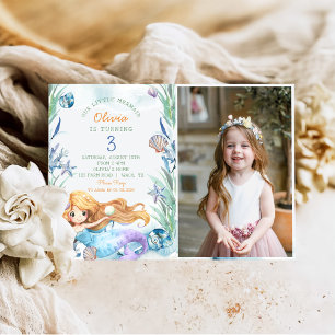Our Little Mermaid 3th Birthday Party Photo Invitation