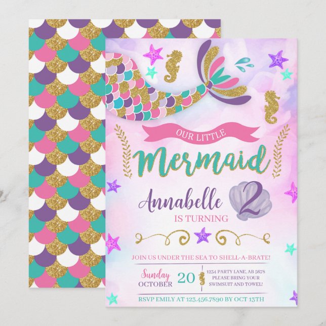 Our Little Mermaid Birthday Invitation (Front/Back)