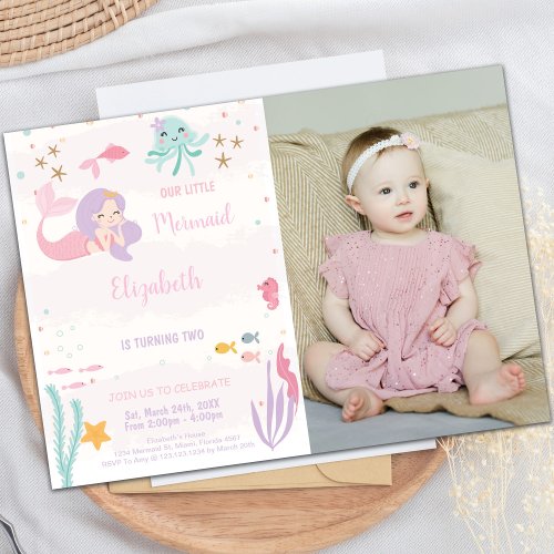 Our Little Mermaid Birthday Invitations with photo