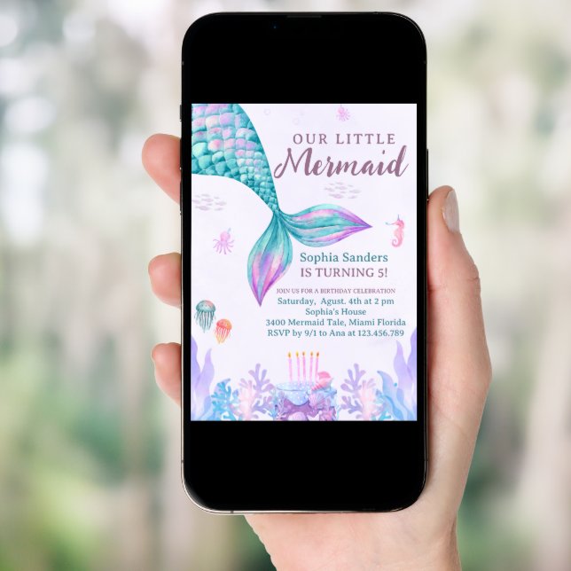 Our Little Mermaid Birthday Party Pink Invitation (Front Digital)