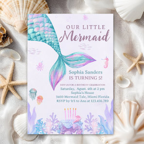 Our Little Mermaid Birthday Party Pink Invitation
