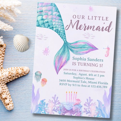 Our Little Mermaid Birthday Party Pink Invitation