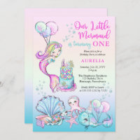 Our Little Mermaid Girl 1st Birthday Party Invitation