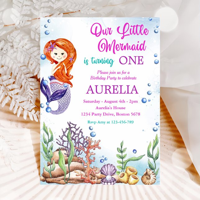 Our Little Mermaid Girl 1st Birthday Party Invitation (Creator Uploaded)