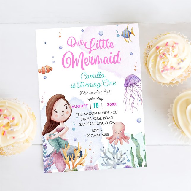 Our Little Mermaid Girl 1st Birthday Party Invitation (Creator Uploaded)