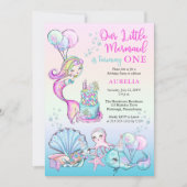 Our Little Mermaid Girl 1st Birthday Party Invitation (Front)