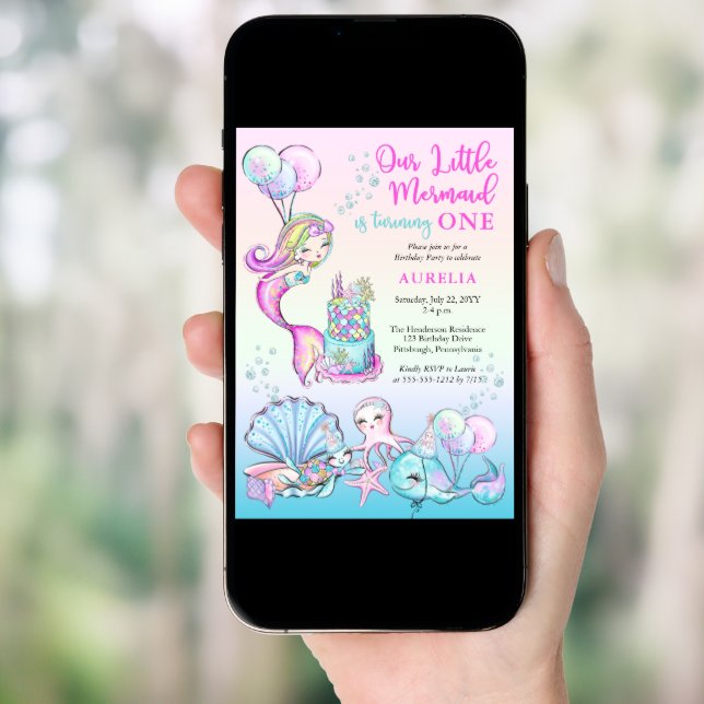 Our Little Mermaid Girl 1st Birthday Party Invitation (Front Digital)