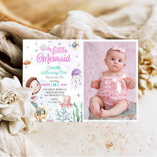 Our Little Mermaid Girl 1st Birthday Party Photo Invitation