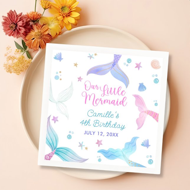 Our Little Mermaid Girl 4th Birthday Party  Napkins (Creator Uploaded)