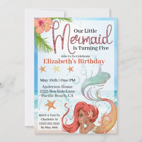Our Little Mermaid _ Little Girls Birthday Invitation