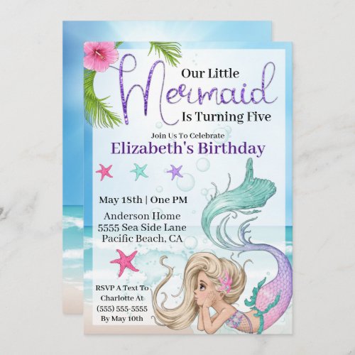 Our Little Mermaid _ Little Girls Birthday Invitation