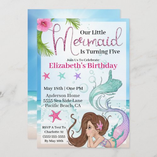 Our Little Mermaid _ Little Girls Birthday Invitation