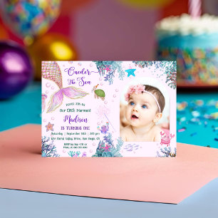 Our Little Mermaid ONEder The Sea 1st Birthday Invitation