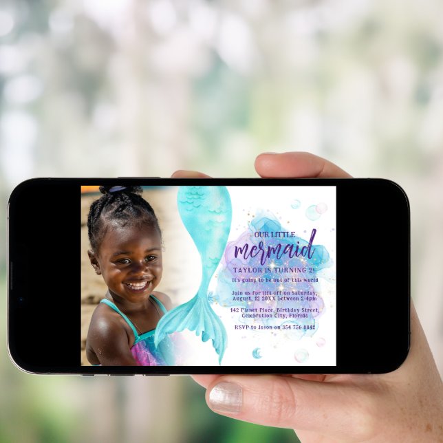 Our Little Mermaid Photo Birthday Party Invitation (Front Digital)