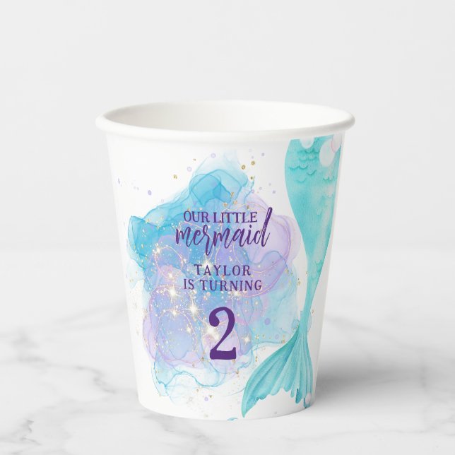 Our Little Mermaid Photo Birthday Party Paper Cups (Front)