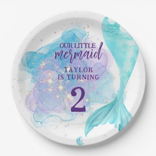 Our Little Mermaid Photo Birthday Party Paper Plates