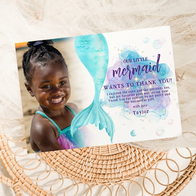 Our Little Mermaid Photo Birthday Party Thank You Card (Creator Uploaded)