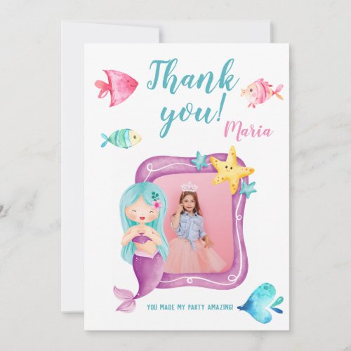 Our Little Mermaid Photo Birthday Thank you card