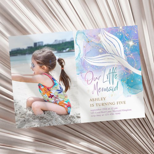 Our Little Mermaid Tail Watercolor Birthday Invitation