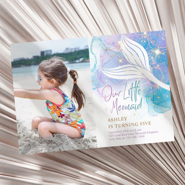 Our Little Mermaid Tail Watercolor Birthday Invitation (Creator Uploaded)