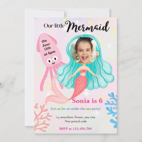 Our little mermaid Under the sea birthday Invitation