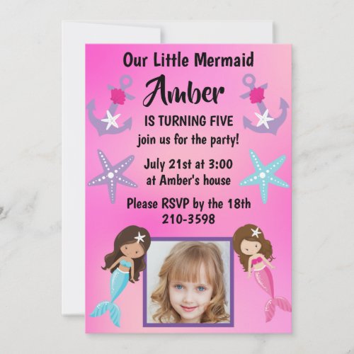 Our Little Mermaid with child photo birthday party Invitation