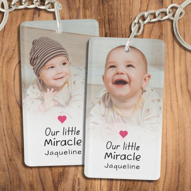 Our Little Miracle Heart Baby Newborn Photo Name Keychain (Creator Uploaded)