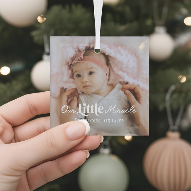 Our Little Miracle Newborn Baby Photo Keepsake Glass Ornament (Our Little Miracle Newborn Baby Photo Keepsake Glass Ornament)