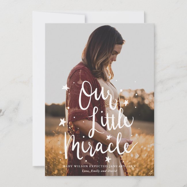 Our Little Miracle Typography Photo Pregnancy Announcement