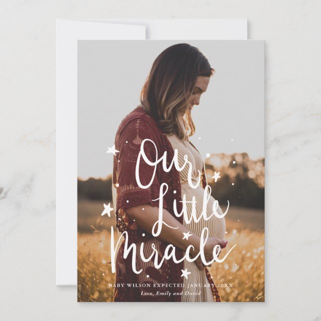 Our Little Miracle Typography Photo Pregnancy Announcement (Front)