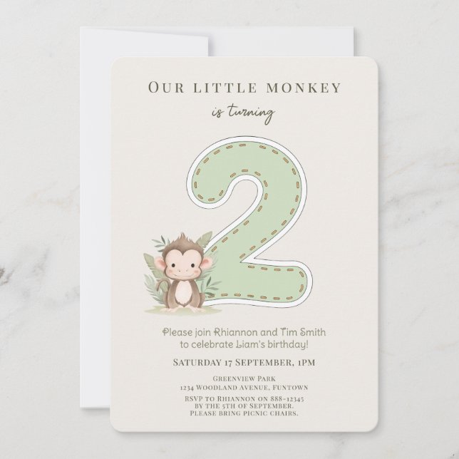 Our Little Monkey 2nd Birthday invitation (Front)