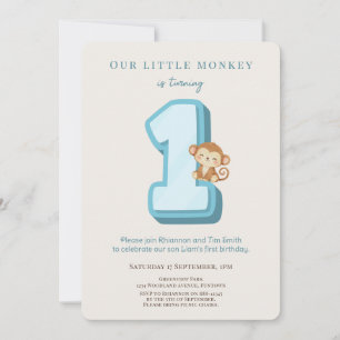 Our Little Monkey Blue 1st Birthday invitation