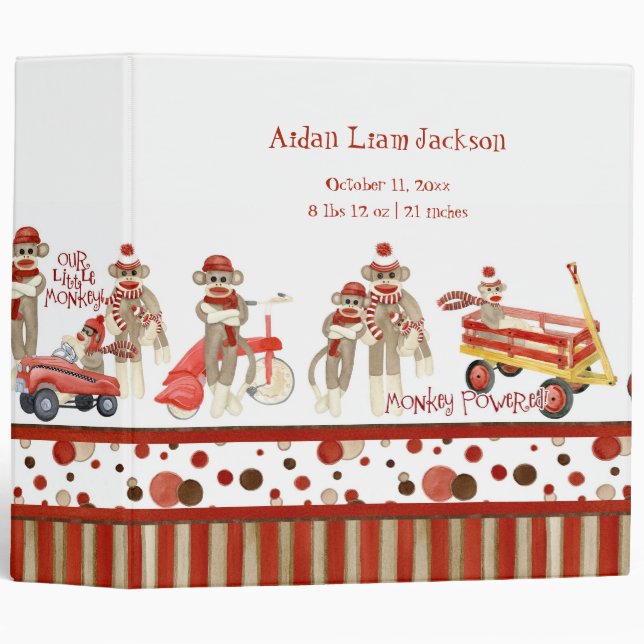 Our Little Monkey Cute Red Baby Book Photo 3 Ring Binder (Front/Spine)