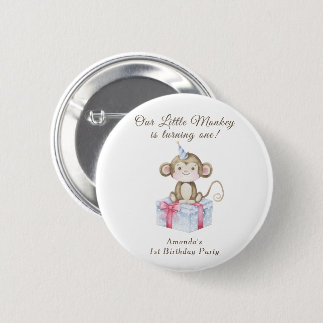 Our Little Monkey First Birthday  Button (Front & Back)