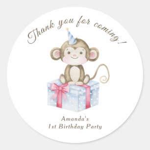 Our Little Monkey First Birthday Thank you Classic Round Sticker