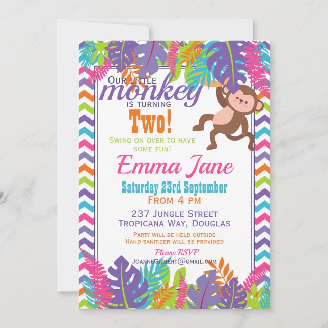 Our Little Monkey Kids Birthday Party Invitation (Front)