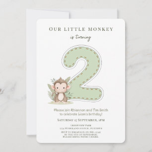 Our Little Monkey White BG 2nd Birthday invitation