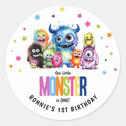 Our Little Monster 1st Birthday Party Classic Round Sticker