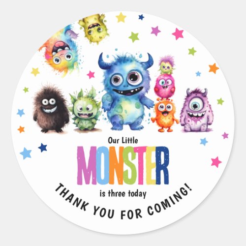 Our Little Monster Any Age Birthday Party Classic Round Sticker