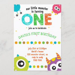 Our Little Monster Baby Boy First Birthday Cute Invitation